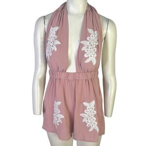 PINK ROMPER PLUNGING NECK PINK  BARBIE BLUSH ROMPERS ELASTIC WAISTBAND MEDIUM